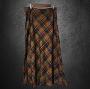 Vintage fall color long tartan plaid skirt